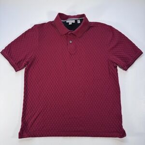 TED BAKER London Textured Checkerboard Knit Polo Shirt Mens Medium Red